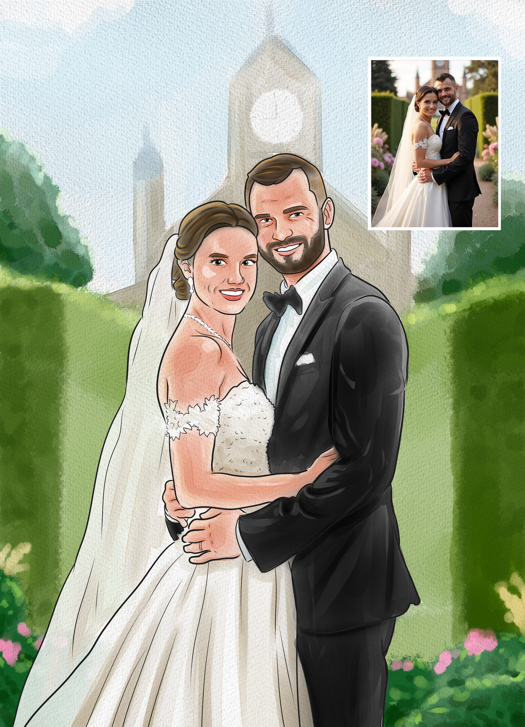 Custom Hand Drawn Digital Portrait with Background From Photo, Couple Proposal gift, Gift for Girlfriend/Boyfriend, Wedding/Engagement gift