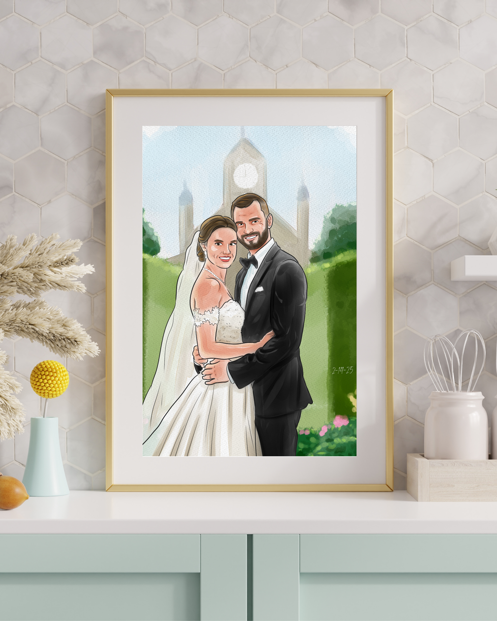 Custom Hand Drawn Digital Portrait with Background From Photo, Couple Proposal gift, Gift for Girlfriend/Boyfriend, Wedding/Engagement gift