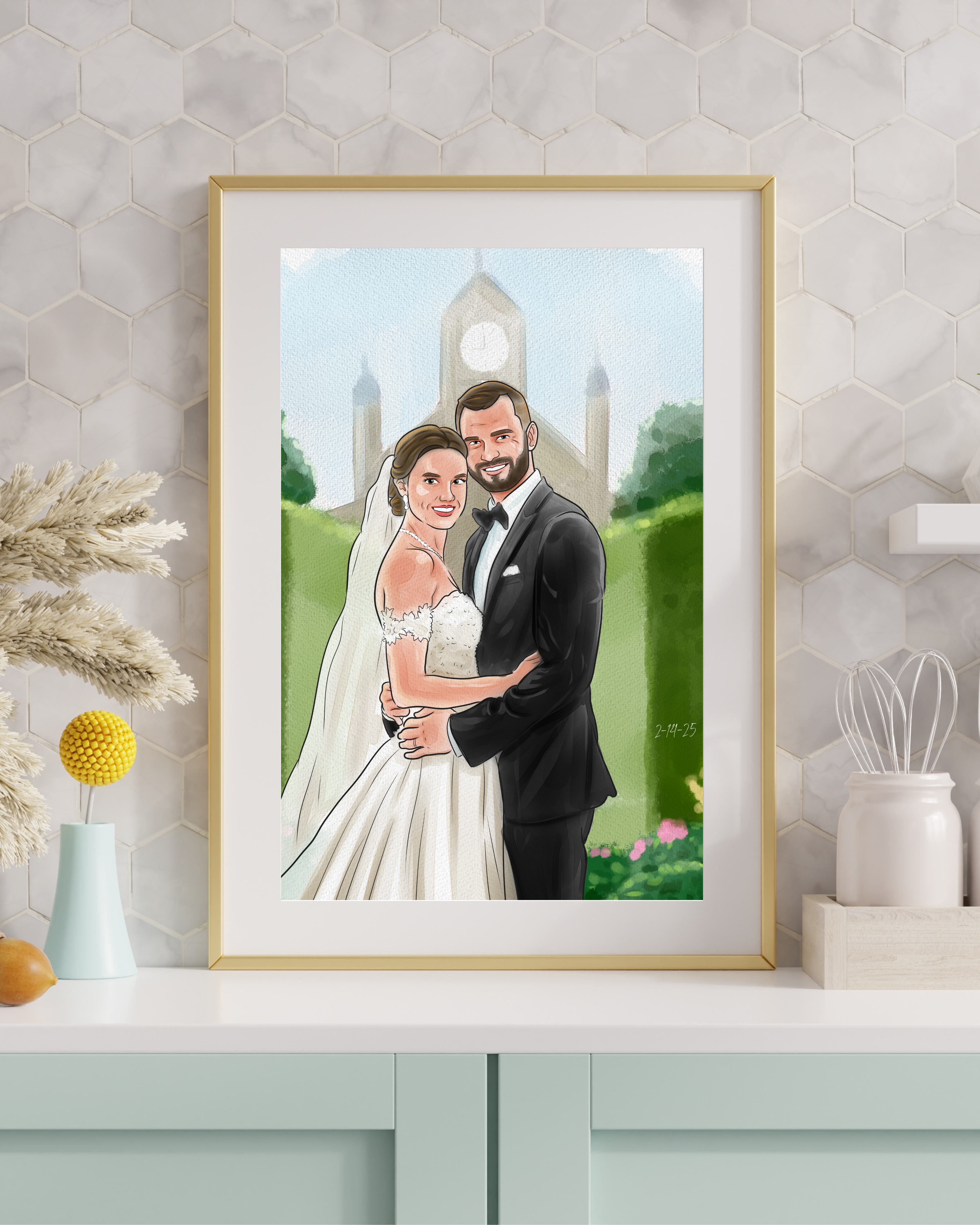 Custom Hand Drawn Digital Portrait with Background From Photo, Couple Proposal gift, Gift for Girlfriend/Boyfriend, Wedding/Engagement gift