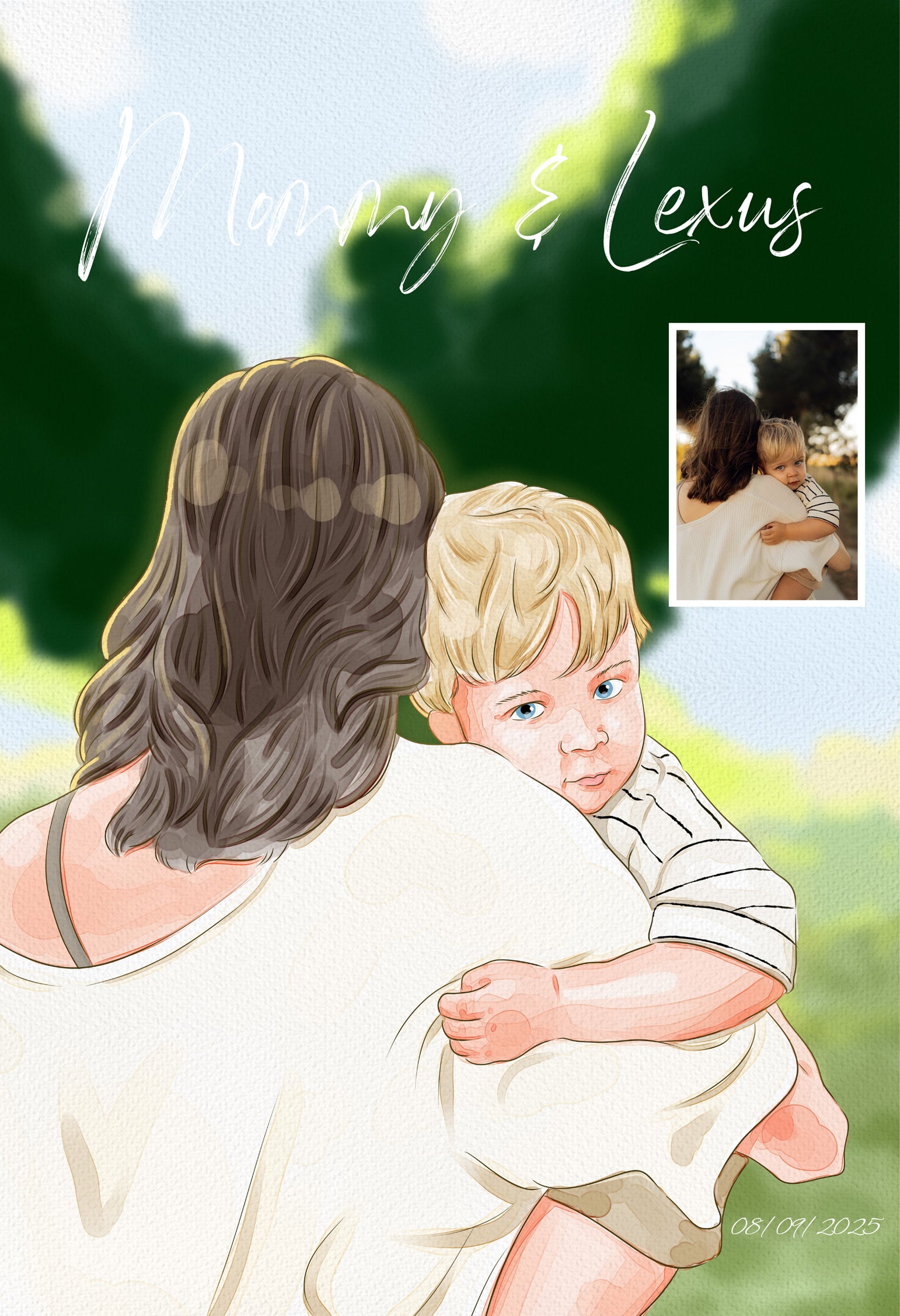 Custom Digital Watercolor Portrait | Couple, Family & Pets |